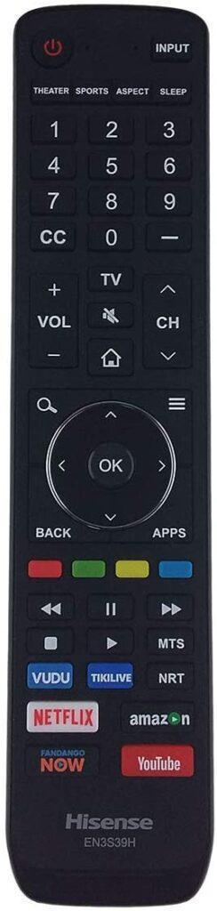 OEM Hisense EN3S39H Universal TV Remote Control with Vudu Tikilive NRT Netflix Amazon Fandango YouTube Buttons for/fit All 4K UHD EN3V39H EN3I39H 43H6E 49H6020E 49H6030E 49H6040E 49H6050E 49H6070E