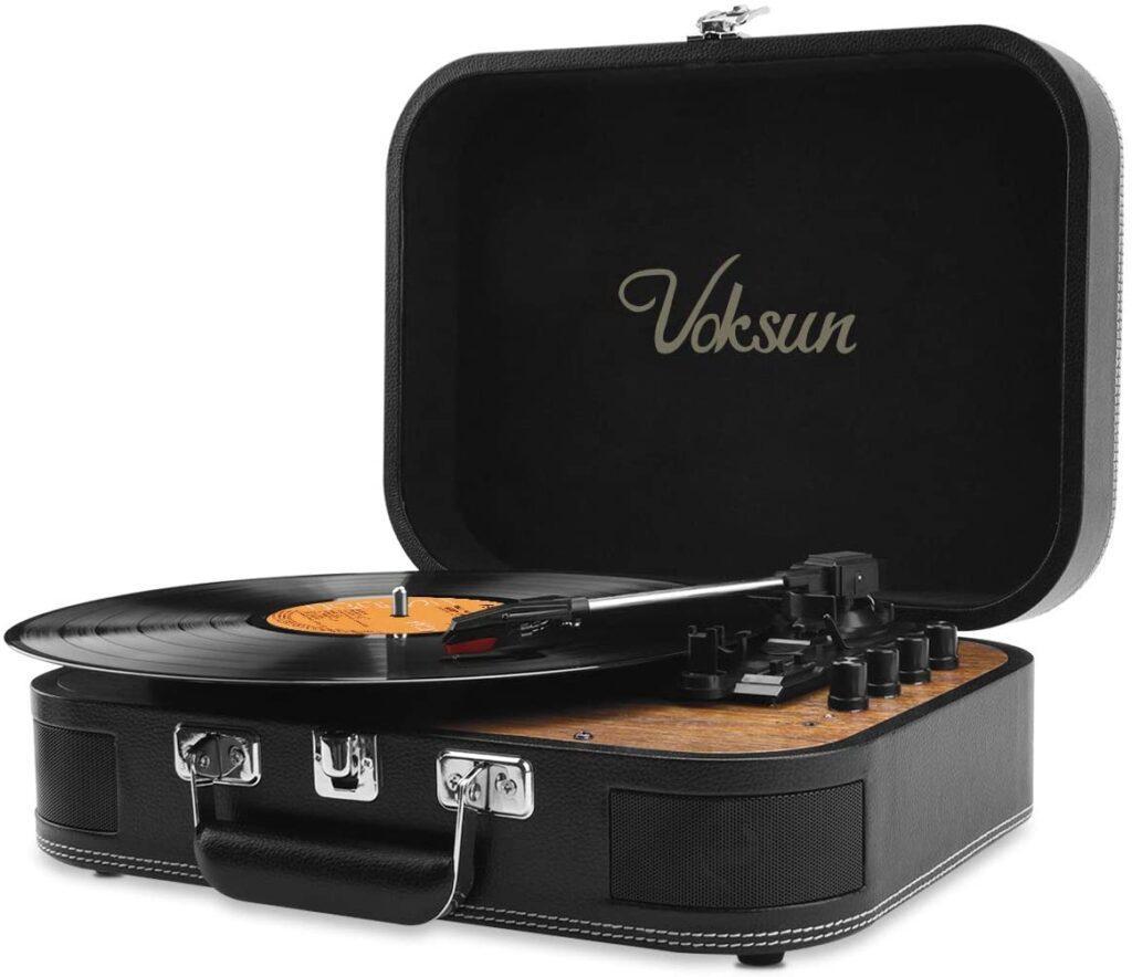 Record Player, Voksun Portable Bluetooth Turntable with Built-in Stereo Speakers