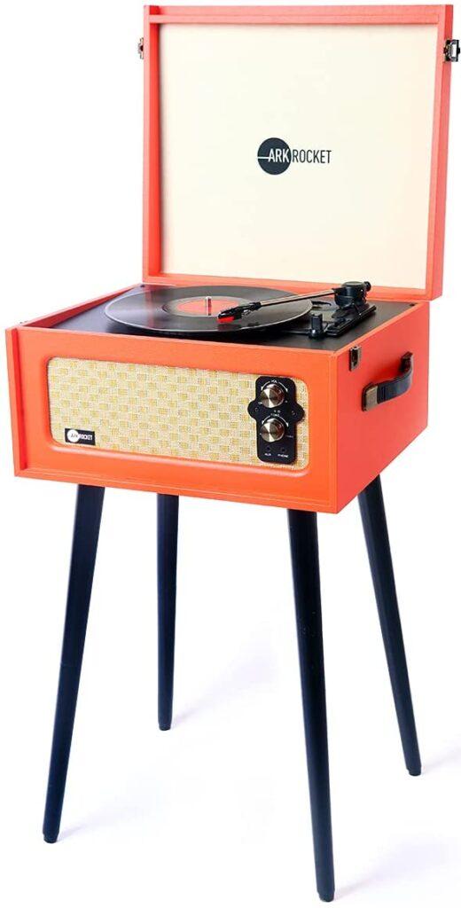 Arkrocket 3-Speed Bluetooth Record Player Retro Turntable with Built-in Speakers and Removable Legs (Orange)