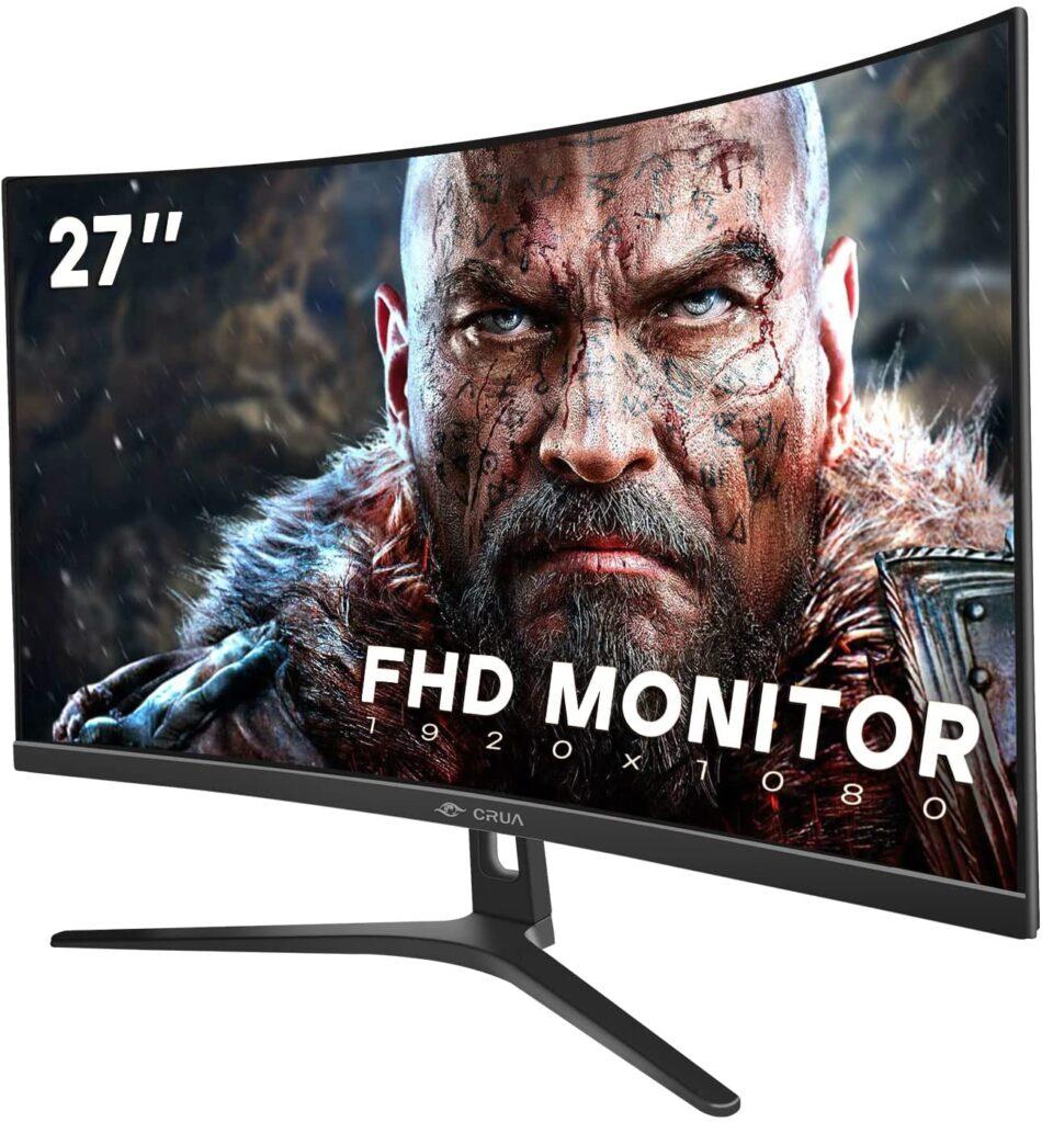CRUA 27" 144hz/165HZ Curved Gaming Monitor, Full HD 1080P 1800R Frameless Computer Monitor, 1ms GTG with FreeSync, Low Motion Blur, Eye Care, VESA, DisplayPort, HDMI, Black