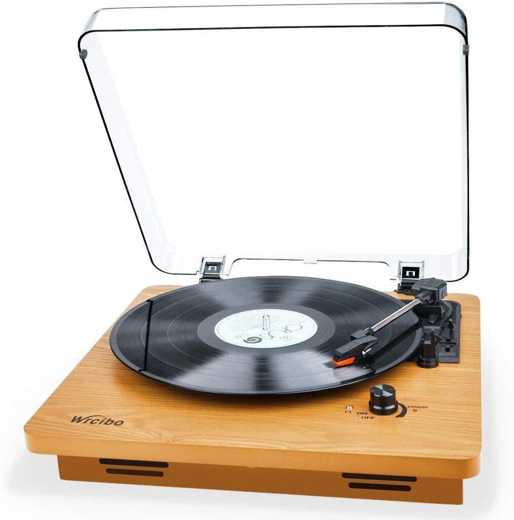  Wrcibo Record Player, Vintage Turntable 3-Speed Belt Drive Vinyl Player LP Record Player with Built-in Stereo Speaker, Aux-in, Headphone Jack, and RCA...
