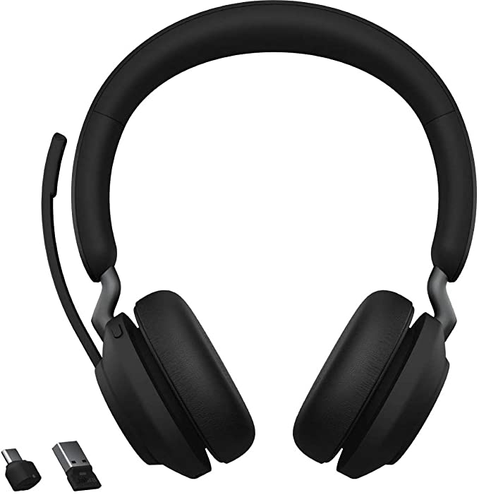 Jabra Evolve2 65 UC Wireless Headphones with Link380a, Stereo, Black – Wireless Bluetooth Headset for Calls and Music, 37 Hours of Battery Life, Passive Noise Cancelling Headphones