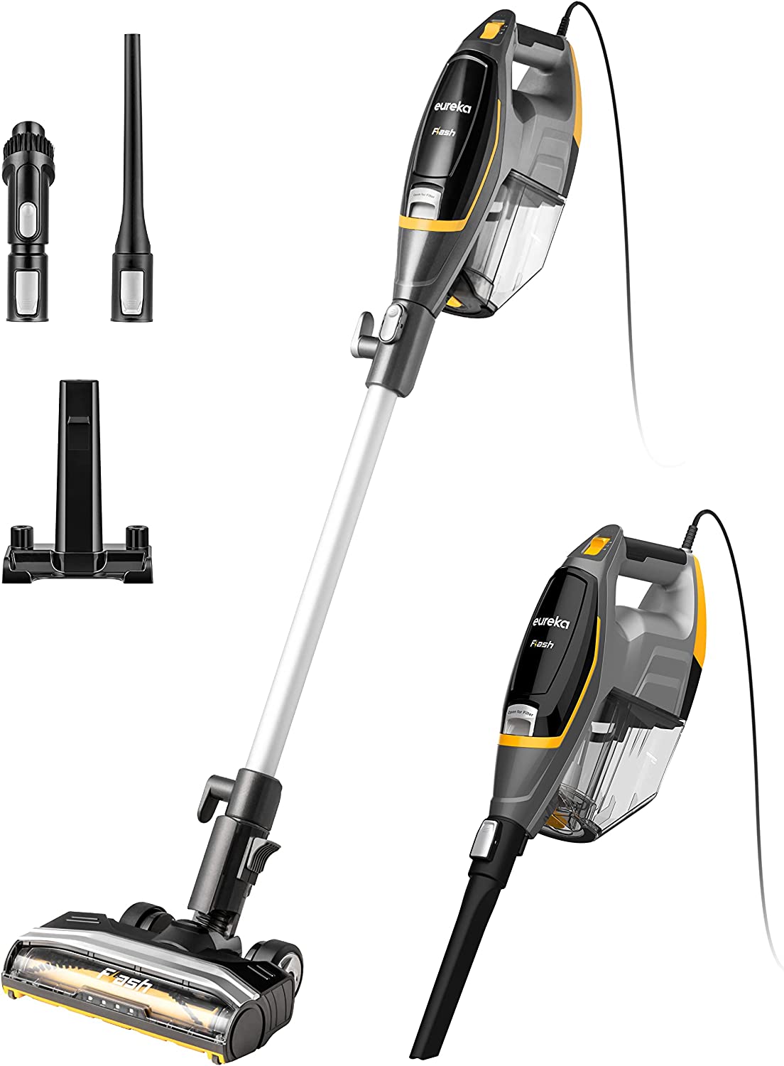 Eureka Flash Lightweight Stick Vacuum Cleaner, 15KPa Powerful Suction, 2 in 1 Corded Handheld Vac for Hard Floor and Carpet, Black