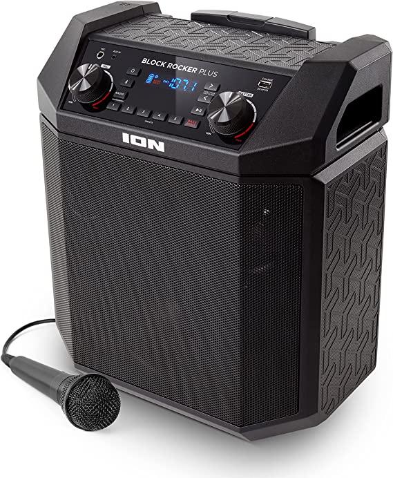 ION Audio Block Rocker Plus - Portable Bluetooth Speaker 100W W/Battery, Karaoke Microphone, AM FM Radio, Wheels & Telescopic Handle and USB Charging