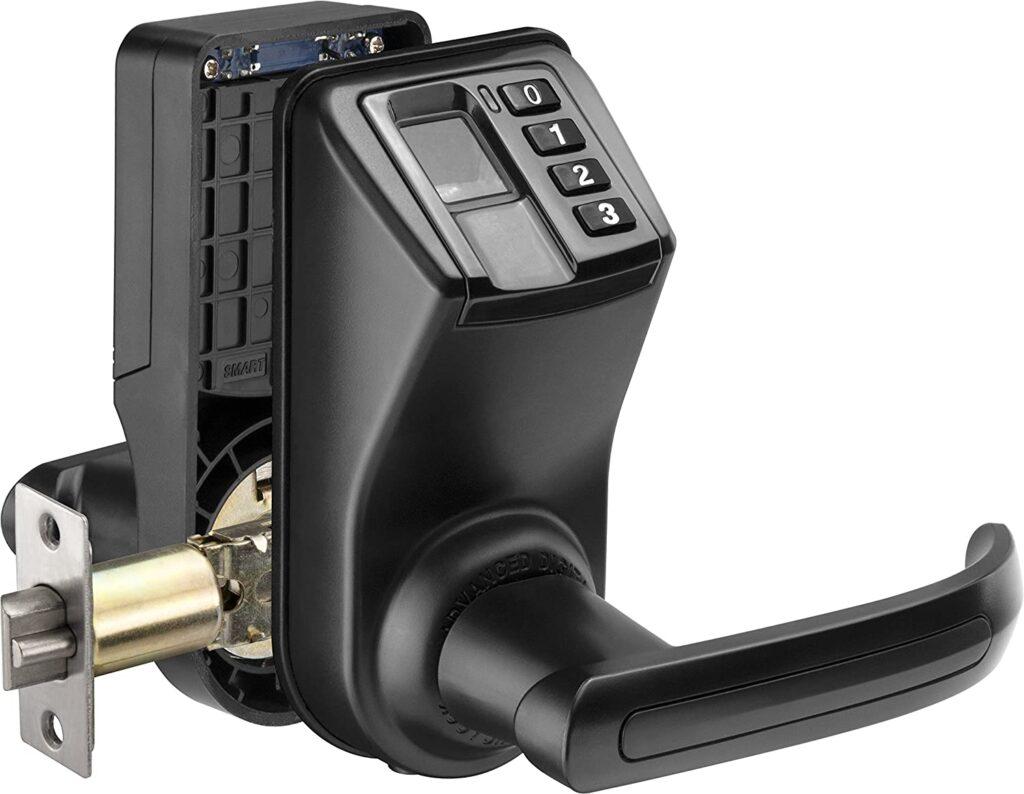  BARSKA EA12442 Digital Fingerprint Biometric Keypad Security Door Lock with Reversible Handle for Keyless Entry, Black