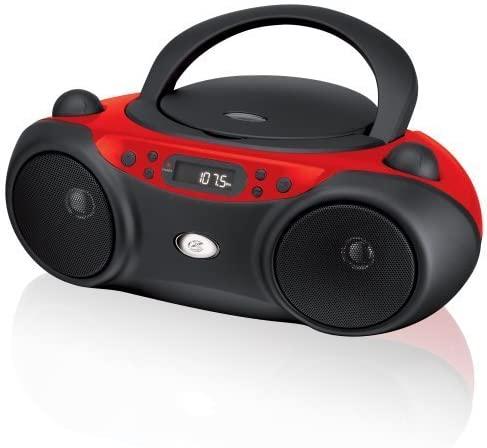 GPX, Inc. Portable Top-Loading CD Boombox with AM/FM Radio and 3.5mm Line In for MP3 Device - Red/Black