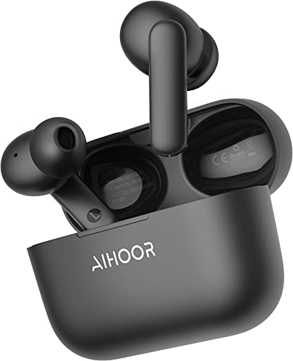 AIHOOR Wireless Earbuds for iOS & Android Phones, Bluetooth 5.0 in-Ear Headphones with Extra Bass, Built-in Mic, Touch Control, USB Charging Case, 30hr Battery Earphones, Waterproof for Sport