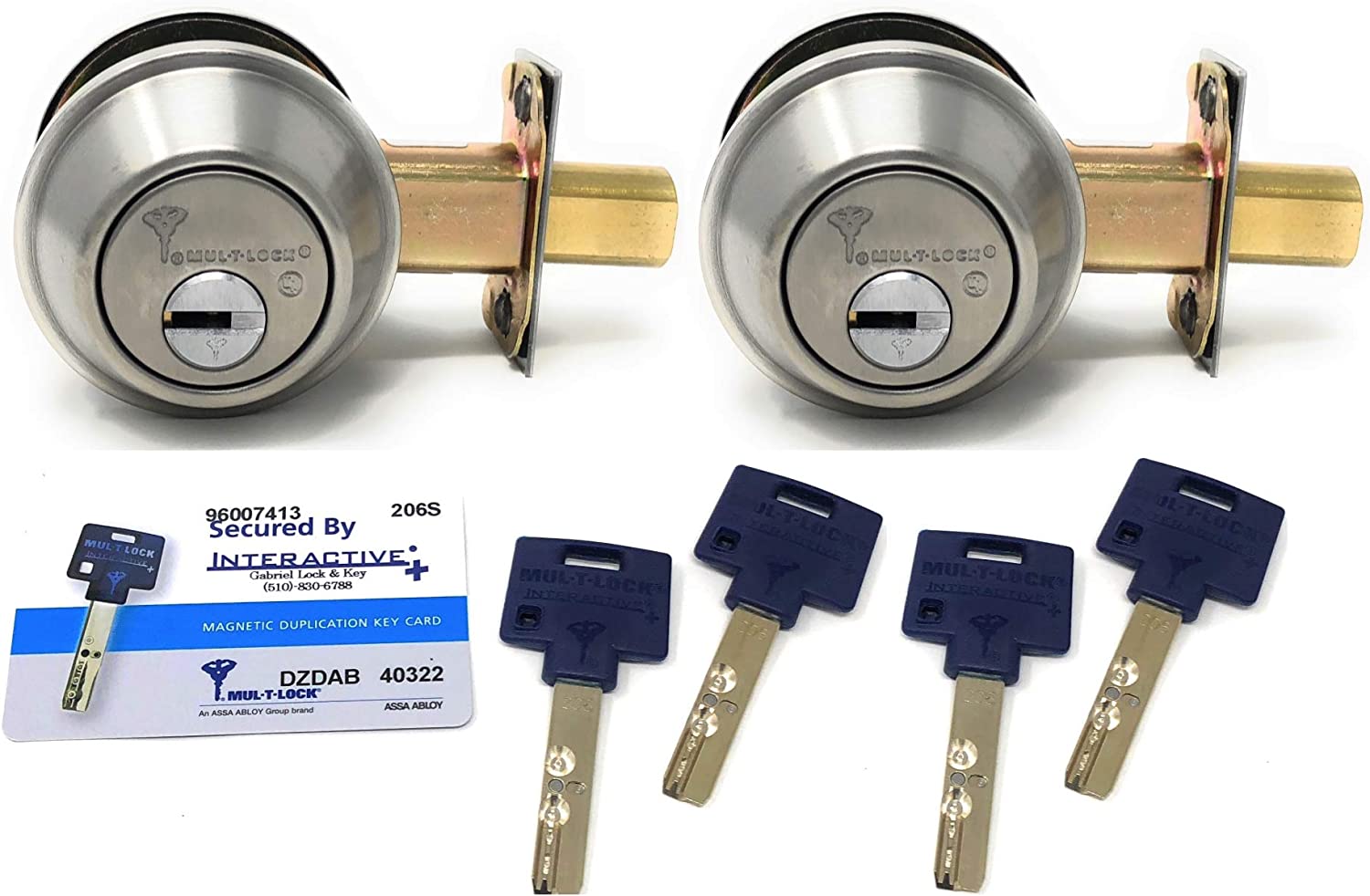 Mul-T-Lock Interactive+ Cronus High Security Grade 2 Single Cylinder Dead-Bolt w/Thumb Turn. Commercial or Residential Metal or Wood Doors (5) Stainless Steel - Two Keyed Alike)