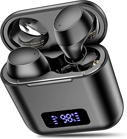 Wireless Earbuds,Bluetooth Earbuds with Wireless Charging Case LED Power Display Light-Weight Premium Deep Bass Stereo in-Ear Earphones Built-in Mic 40 hrs Play Time-Black