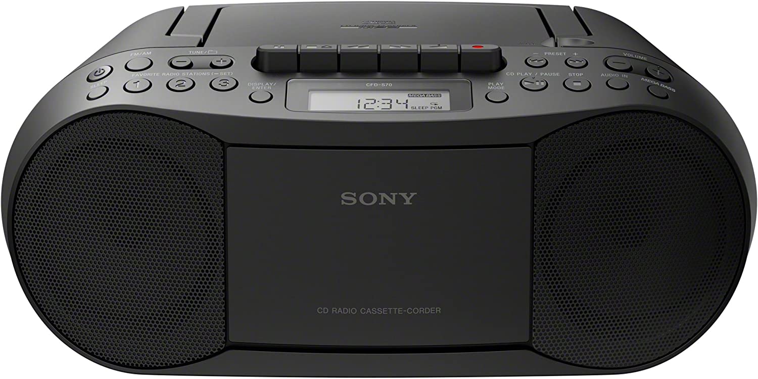 Sony Stereo CD/Cassette Boombox Home Audio Radio, Black (CFDS70BLK), 13.7 x 6.1 x 9 inches