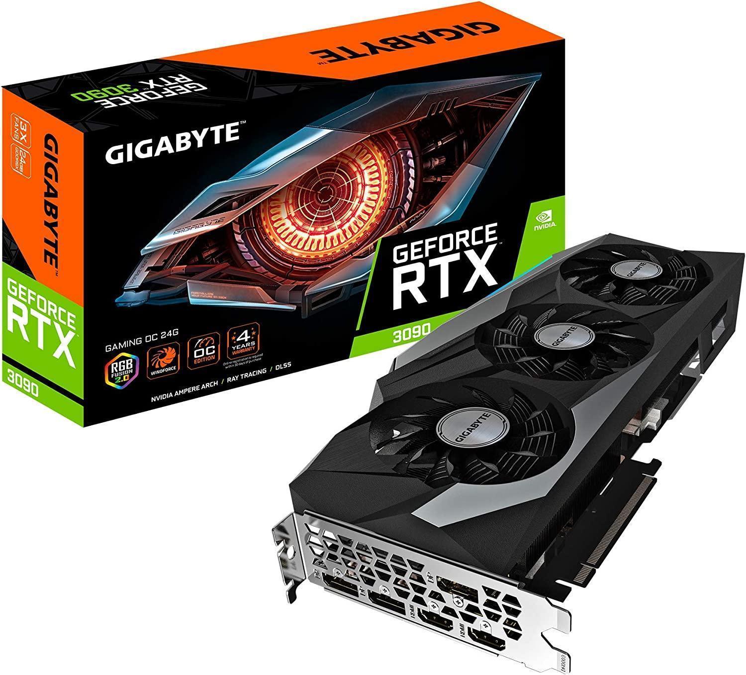 Gigabyte GeForce RTX 3090 GAMING OC 24G Graphics Card, 3x WINDFORCE Fans, 24GB 384-Bit GDDR6X, GV-N3090GAMING OC-24GD Video Card