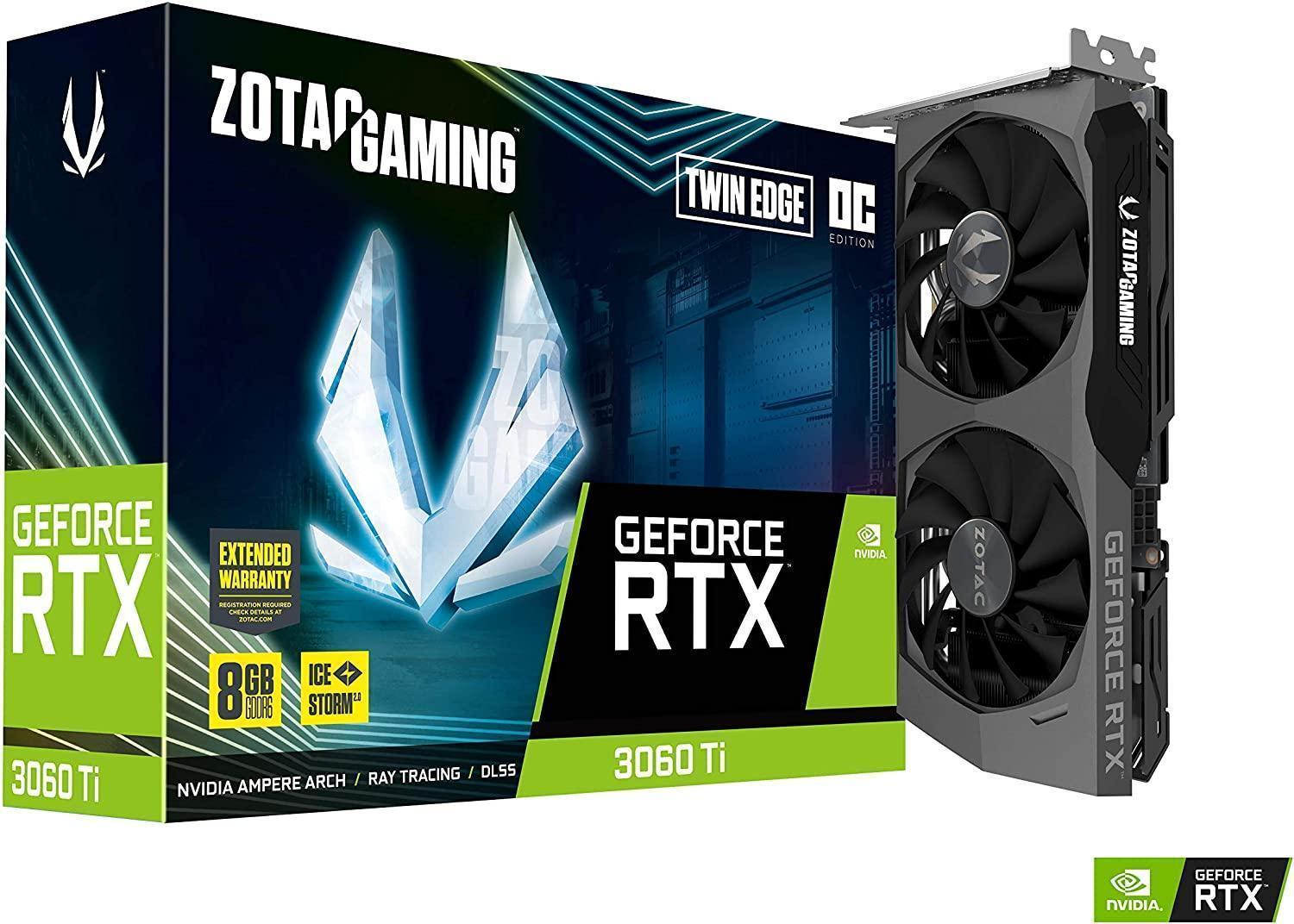 ZOTAC Gaming GeForce RTX™ 3060 Ti Twin Edge OC LHR 8GB GDDR6 256-bit 14 Gbps PCIE 4.0 Gaming Graphics Card, IceStorm 2.0 Advanced Cooling, Active Fan Control, Freeze Fan Stop ZT-A30610H-10MLHR