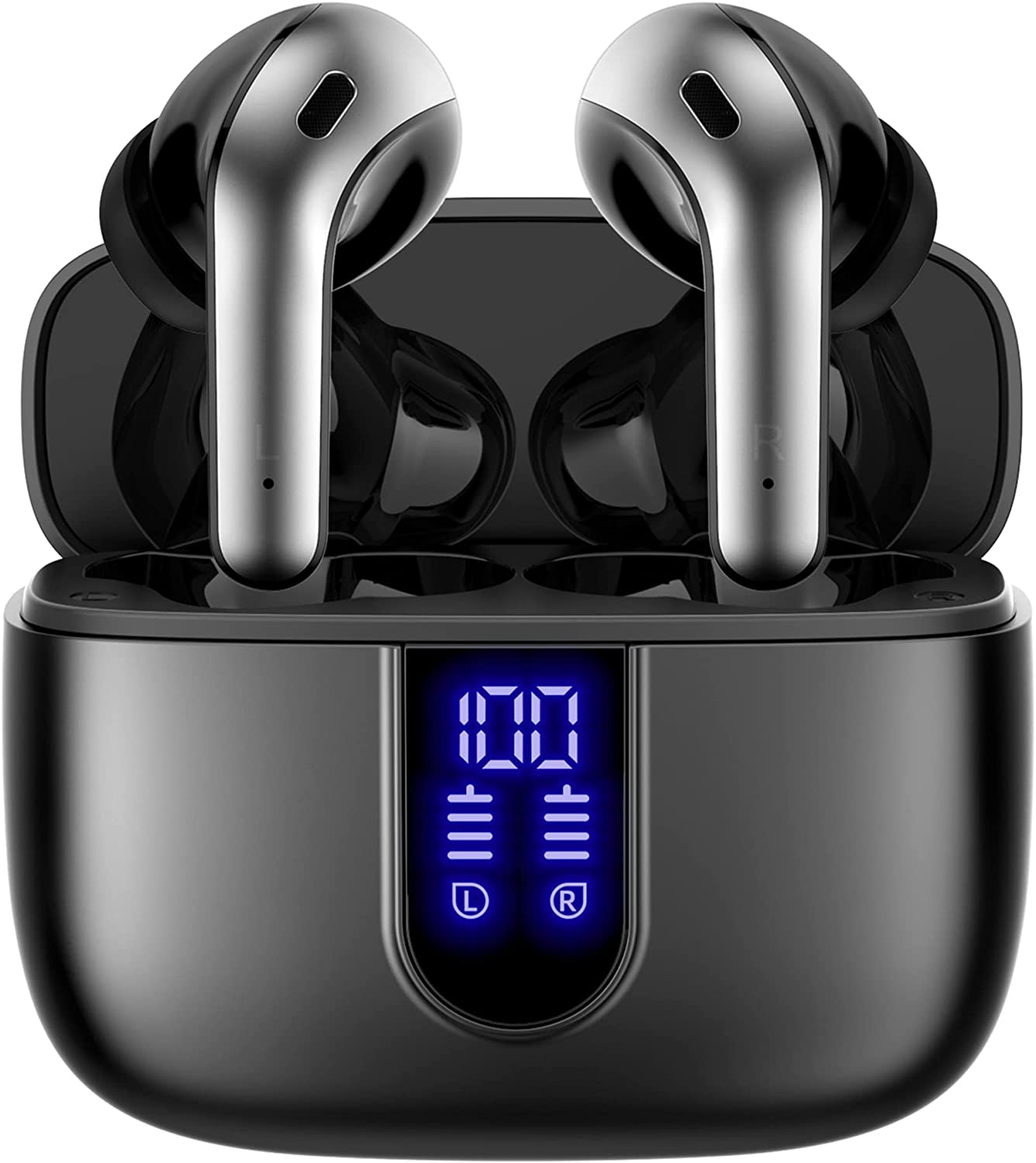 TAGRY Bluetooth Headphones True Wireless Earbuds 60H Playback LED Power Display Earphones with Wireless Charging Case IPX5 Waterproof in-Ear Earbuds with Mic for TV Smart Phone Computer Laptop Sports