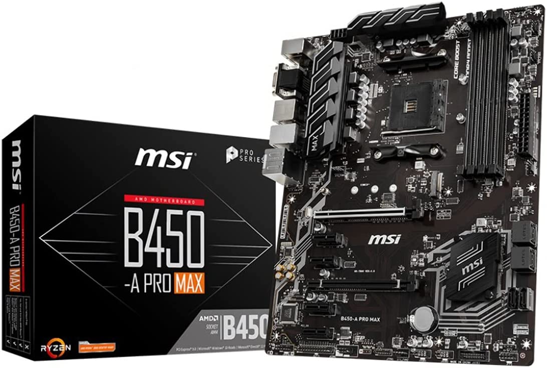 MSI ProSeries AMD Ryzen 2ND and 3rd Gen AM4 M.2 USB 3 DDR4 D-Sub DVI HDMI Crossfire ATX Motherboard (B450-A Pro Max) (B450APROMAX)