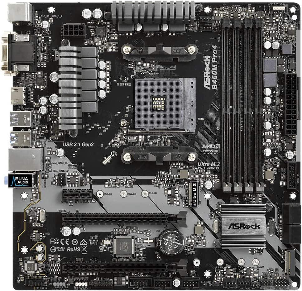 ASRock B450M PRO4 AM4 AMD Promontory B450 SATA 6Gb/s USB 3.1 HDMI Micro ATX AMD Motherboard