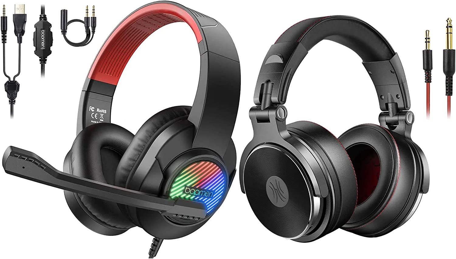 OneOdio Pro 50 Black Studio Wired Over Ear Headphones w/Hi-Res Audio, Black & T8 USB Gaming Wired Over Ear Gaming Headphones w/RGB Lights