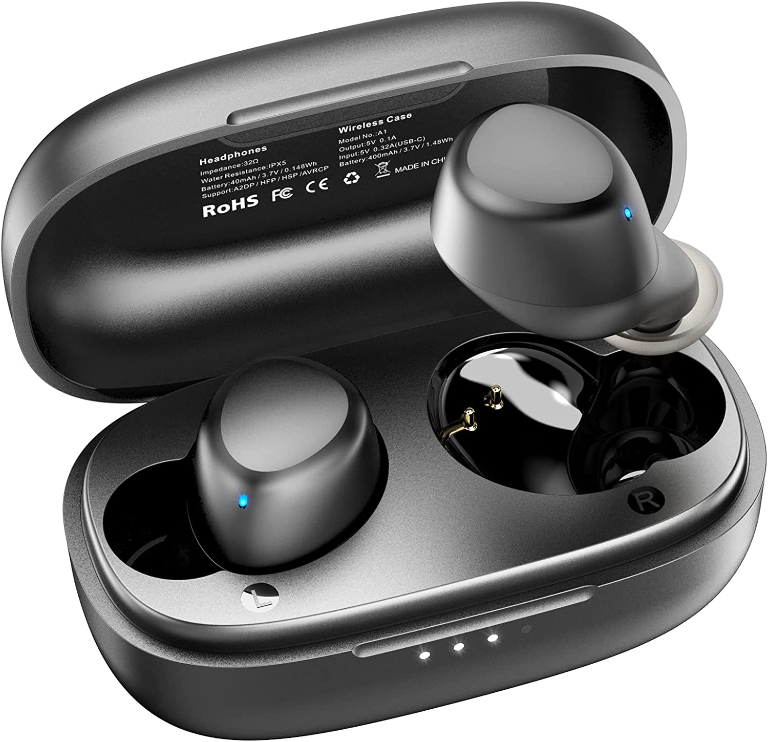 TOZO A1 Mini Wireless Earbuds Bluetooth 5.3 in Ear Light-Weight Headphones Built-in Microphone, IPX5 Waterproof, Immersive Premium Sound Long Distance Connection Headset with Charging Case, Black