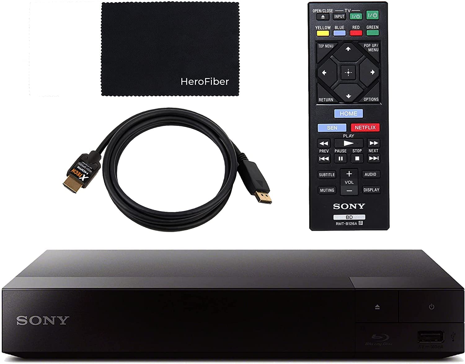 Sony Blu Ray Player BDP BX370 with WiFi for Video Streaming and Screen Mirroring | Full HD Bluray Playback, DVD Upscaling | Includes Blue Ray DVD Player, Remote Control, HDMI Cable, and Cleaning Cloth