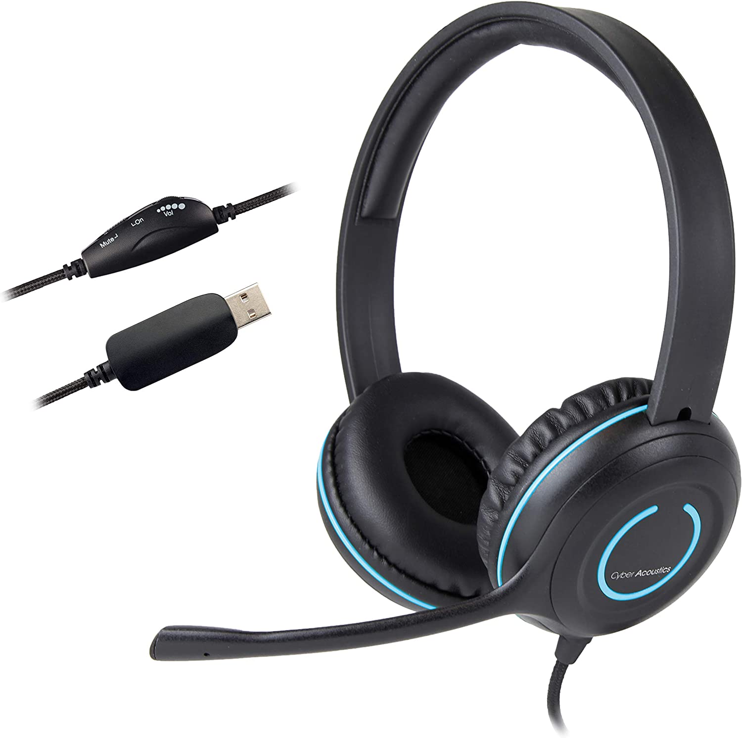 Cyber Acoustics USB Stereo Headset with Headphones and Noise Cancelling Microphone- 20 Pack - for PCs and Other USB Devices in The Classroom or Home (AC-5008-20)