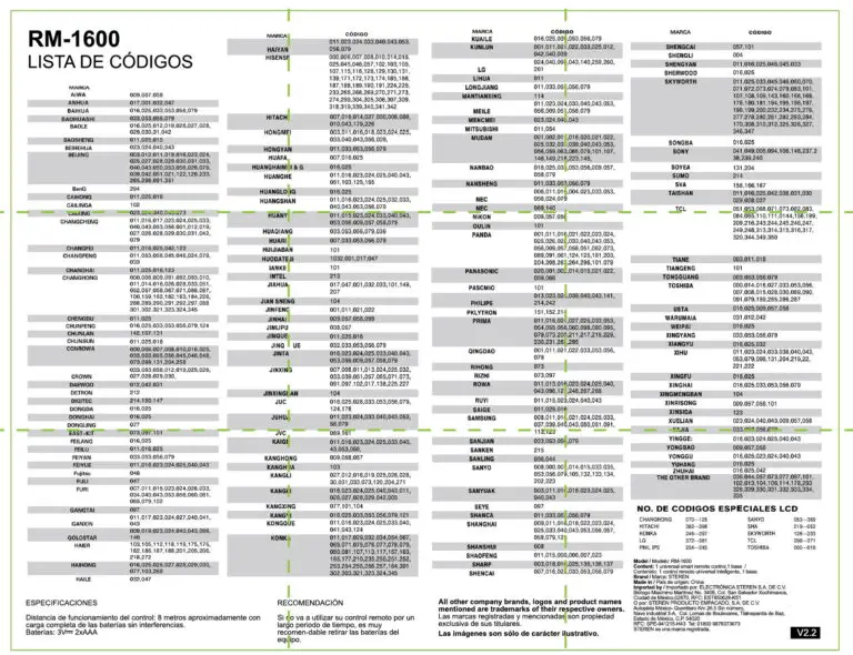 STEREN Universal Remote Control Codes & How to Program